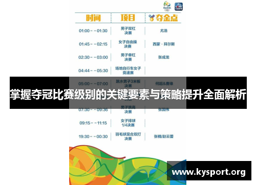 掌握夺冠比赛级别的关键要素与策略提升全面解析