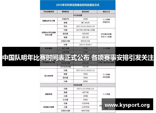 中国队明年比赛时间表正式公布 各项赛事安排引发关注 中国队明年比赛时间表正式公布 各项赛事安排引发关注